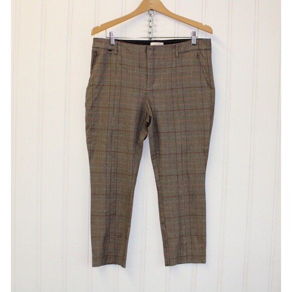 Anthropologie The Essential Slim Crop Pants Check Plaid Chino Office Size 12 - Picture 1 of 11